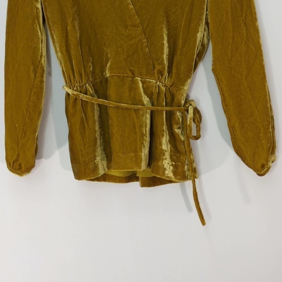 J.Crew Faux-Wrap Blouse Top Drapey Velvet Waist Tie Balloon Sleeve Yellow‎ 0 - Picture 5 of 12